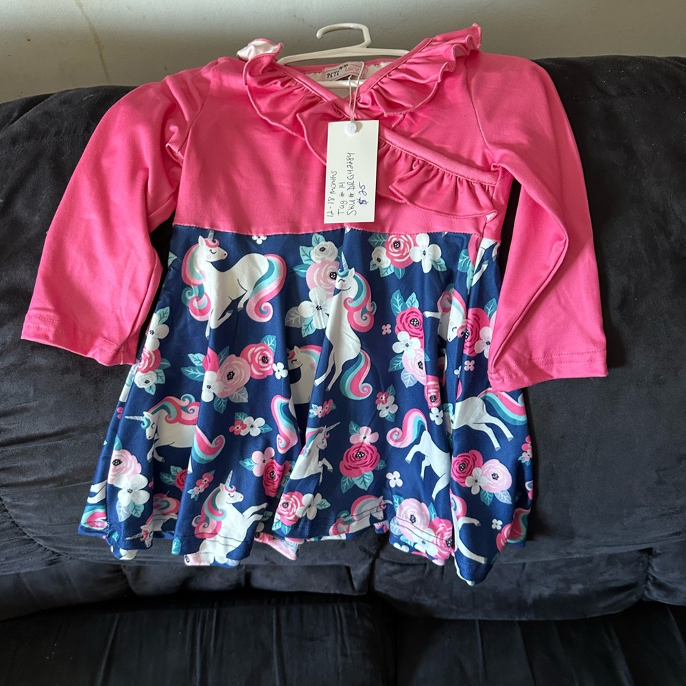 Pink and Blue Unicorn Kids Dress